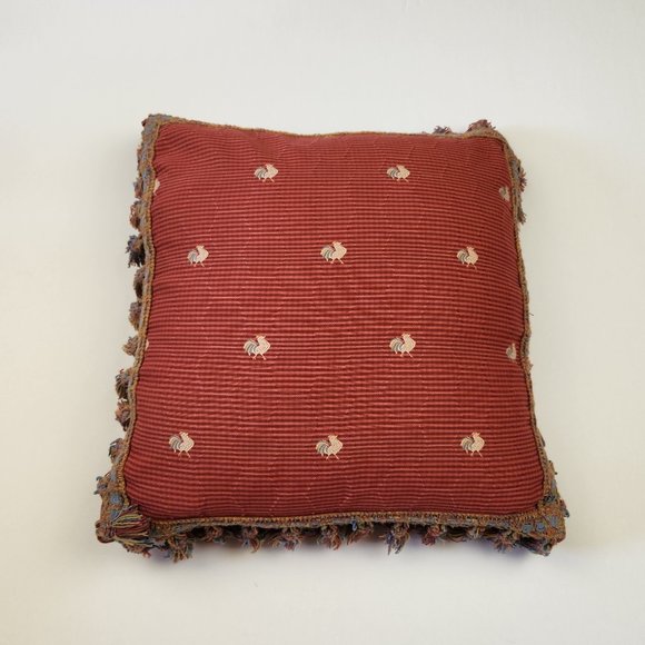 Chicken Embroidered Striped Throw Pillow with Tassels - Picture 2 of 5